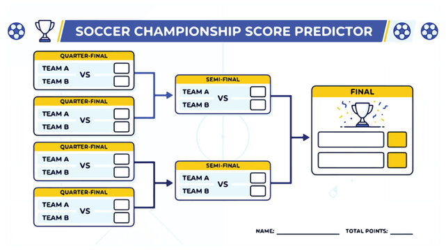 Soccer Championship Score Predictor 
Template &mdash; Royal Blue Yellow Interactive 
Match Scorecard Printable Landscape Design

