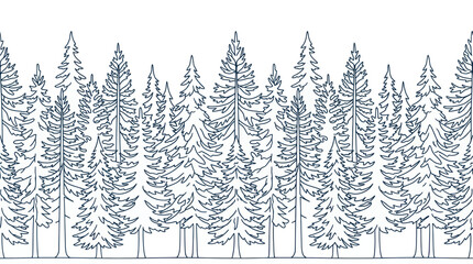 Obraz premium Seamless line art forest border with pine and spruce trees