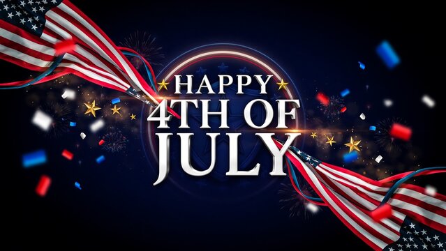 Happy fourth of july celebration background with patriotic ribbons fireworks and american independence day theme