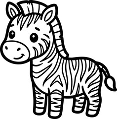 Cute cartoon zebra illustration, simple line art, black and white, isolated on white background © Puldeng