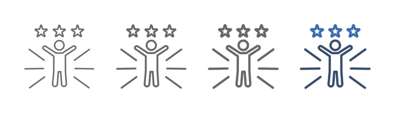
outline icon set self confidence with person and three stars design