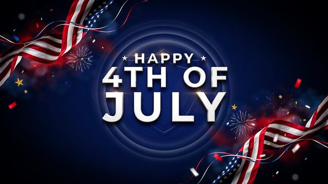 Happy fourth of july celebration background with patriotic ribbons fireworks and american independence day theme