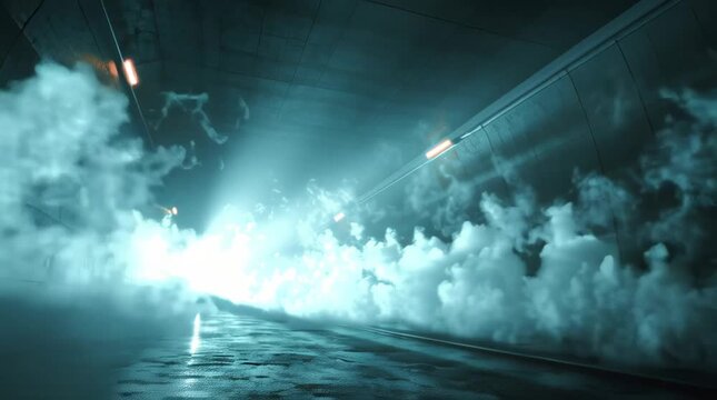 Smoke and Fog filled Tunnel with Directional Spotlight Stock Video Footage