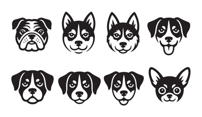 Set of cute stylized dog breed icons isolated on white background for veterinary graphic design. © parul