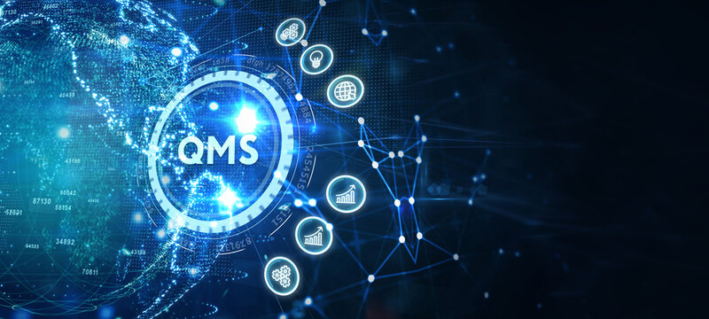 Quality management system business and industrial technology concept. QMS. 3d illustration