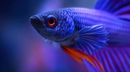 Fototapeta premium Vibrant Blue Betta Fish with Striking Colors Swimming Gracefully in a Well-Lit Aquatic Environment