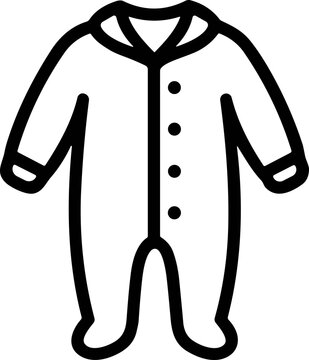 Baby sleepsuit icon, outline drawing of a one-piece jumpsuit for infants.