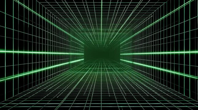 Abstract Green Wireframe Tunnel Stock Video