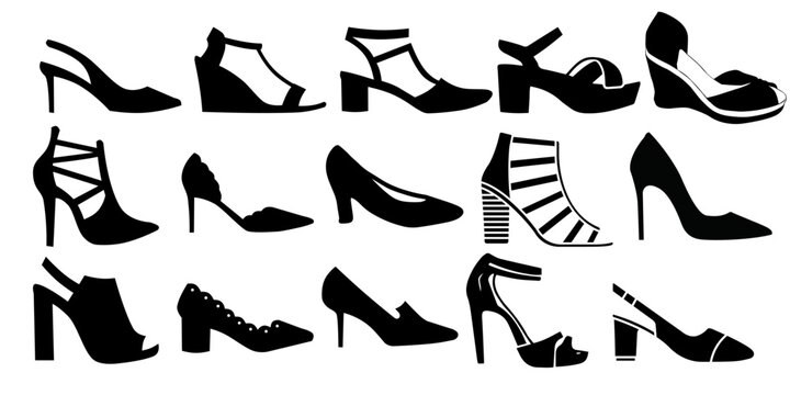 Women High Heel Shoes Collection Fashion Footwear Vector Set