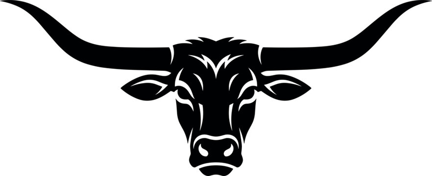 Texas longhorn bull head silhouette vector illustration black and white tribal style icon isolated on plain background