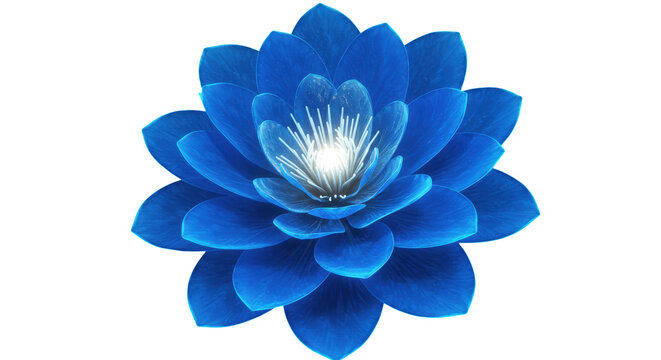 Vibrant Blue Lotus Flower Isolated on Transparent Background with Radiant Petals