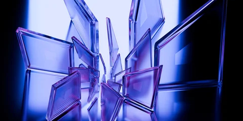 Cyber elements made of transparent glass and liquid acrylic purple blue glow on black backdrop cinematic tech background design cover art visuals 3d rendering © IM_VISUALS