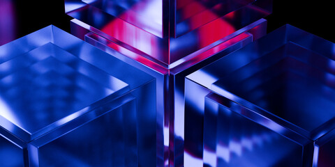 Cyber elements made of transparent glass and liquid acrylic purple blue glow on black backdrop cinematic tech background design cover art visuals 3d rendering © IM_VISUALS