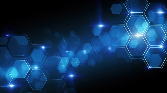 Abstract digital technology background with glowing blue futuristic hexagons network data connection concept geometric high tech wallpaper for website banner corporate presentation graphics