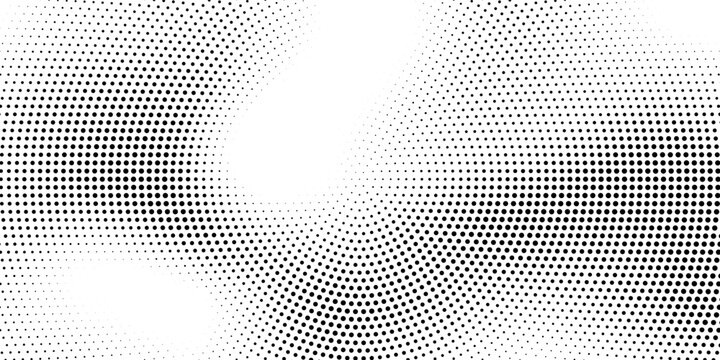 Dotted halftone texture background. Black and white pop art gradient overlay. Fading grunge gritty noise wallpaper. Weathered pixelated comic backdrop. Vector bitmap subtle vanishing surface