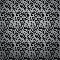 Fototapeta premium Flower pattern. Seamless gray and black ornament. Graphic vector background