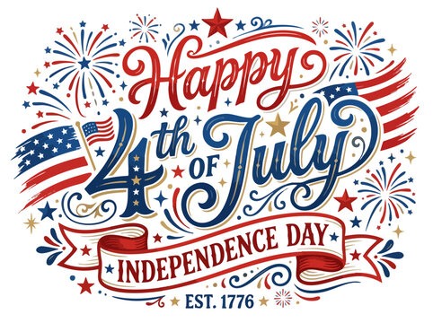 Happy 4th of july independence day celebration design with stars in red and blue