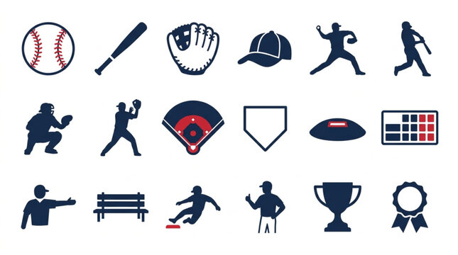 Baseball Sport Flat Vector Icon Set Collection