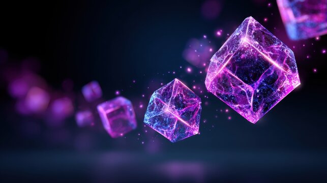 Stunning Abstract Floating Cubes with Vibrant Purple and Blue Illumination Against a Dark Background