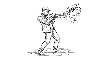 Jazz trumpet player performing on a cobblestone street © Maya