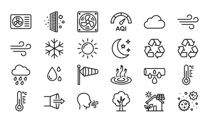 Fototapeta premium Editable Air Quality and Weather Outline Icons Collection 36x36 Pixel Perfect Vector Set
