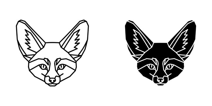 Fennec fox head portrait geometric line art and silhouette with portrait wildlife silhouette geometric minimalist stylized illustration monochrome
