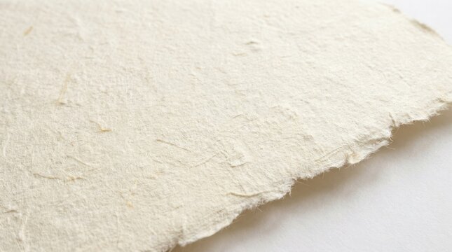 Handmade textured paper sheet with deckled edge, cream colored artisanal stationery background for wedding invitations, calligraphy, and artistic craft projects