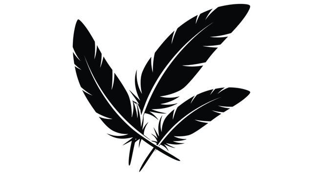 Black feather silhouettes against a white background simple graphic design