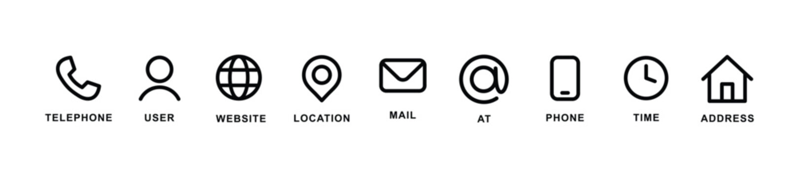 Contact icon set. Home, phone, user, globe, email and communication vector illustration. Mobile and message symbol. Interface details sign.