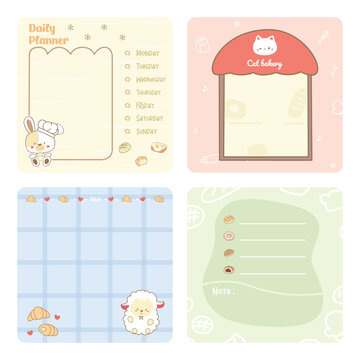 cute note with animal and bread motifs