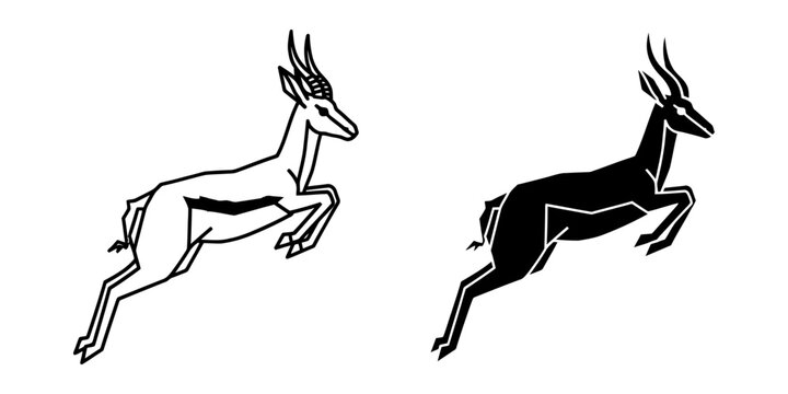 Jumping springbok antelope vector illustration set with springbok antelope wildlife silhouette illustration collection wilderness herbivore creature
