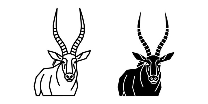 Addax antelope portrait vector illustration silhouette and line art with antelope wildlife portrait silhouette illustration creature isolated collection