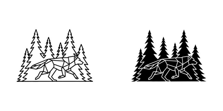 Geometric wolf in forest silhouette vector graphics with geometric wildlife polygonal silhouette wilderness landscape woodland predator adventure