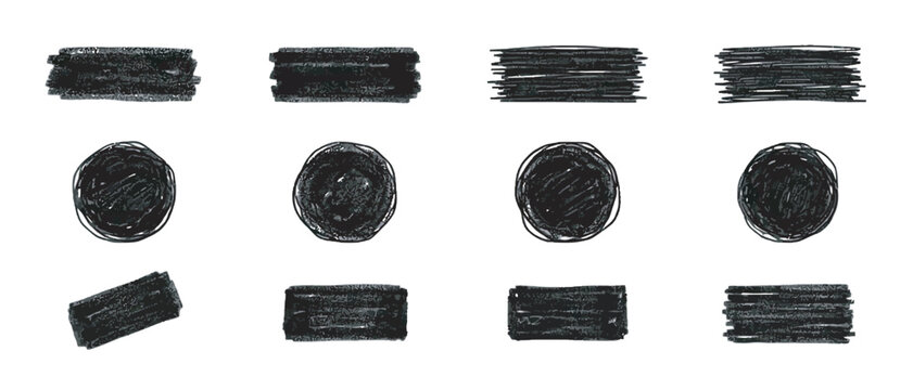 Collection of hand drawn pencil scribble shapes with rough texture for creative projects