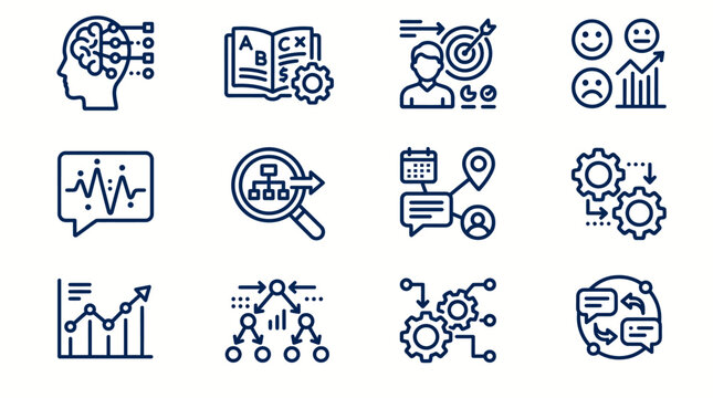 Collection of business and technology icons for workflow optimization and communication