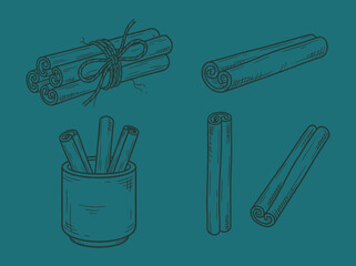 Naklejka premium Hand drawn cinnamon sticks and spice elements for culinary use and baking
