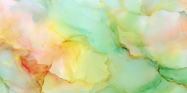 Vibrant pastel colored abstract art with gold accents and swirling patterns everywhere