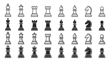 Strategy game chess piece icons in various graphic styles © mesa