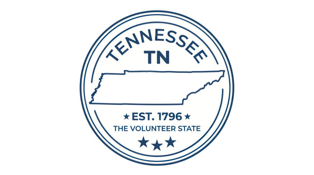 Tennessee state emblem with map outline and volunteer state slogan