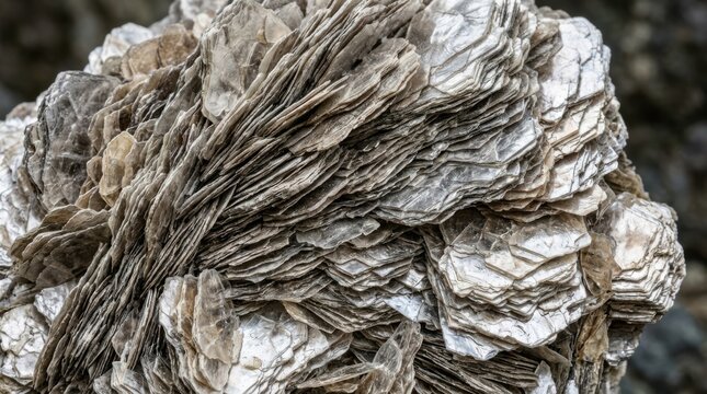 Muscovite Mica Mineral Specimen Macro Texture Showing Layered Silicate Crystal Structure for Geological Study and Industrial Material Background