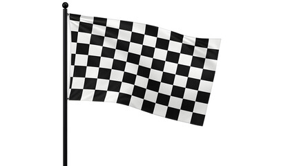 Fototapeta premium Waving black and white checkered flag on a pole white background
