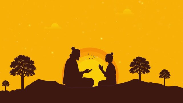 Guru and Student Silhouette at Sunset Guru Purnima Animation