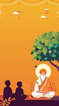 Guru and Students Learning Under Tree Guru Purnima Animation 