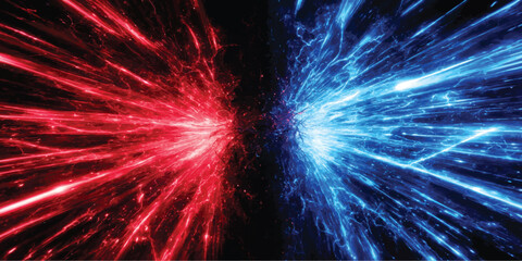 Dynamic red and blue electrical energy clash concept with high voltage energy flow electricity lightning abstract background electric contrast © Manjur