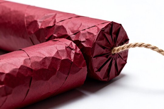 Red Crumpled Paper Wrapped Cylinders with Twine