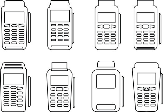 Payment terminal POS machine icon set, in various styles including sketch, outline, glyph, flat, low poly, and isometric Cash Machine vector, ATM Machine Graphics, Financial Transaction Devices,