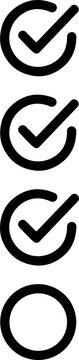 Set of checked circles and one unchecked circle icons, isolated on white