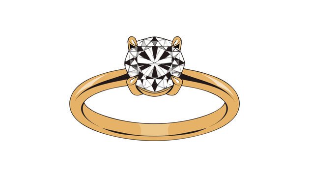 Golden solitaire diamond ring, luxury jewelry, engagement ring, gold band