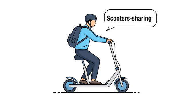 Man riding electric scooter for urban sharing transport.