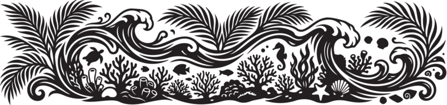 Black floral border with leaves and scrolls on white